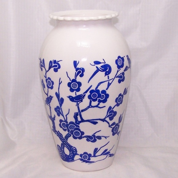 VTG 1940s White & Blue Anchor Hocking, Cherry Blossoms and  Birds - Picture 1 of 10